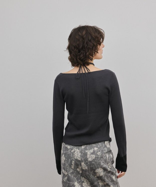 GRACE CONTINENTAL バイカラーリブニットトップ チャコール