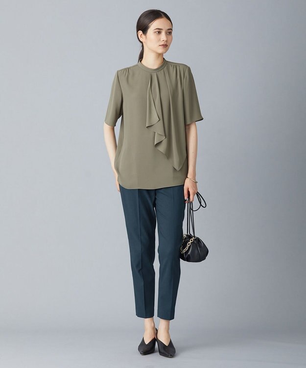 ICB 【洗える】 Back Satin Amunzen フリルブラウス アッシュカーキ系