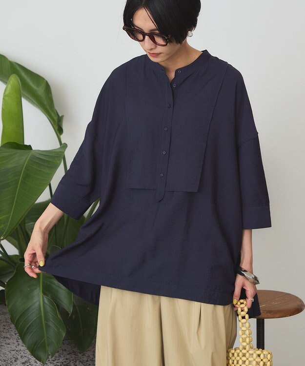 AMERICAN HOLIC 【WEB限定】接触冷感バンドカラーシャツチュニック Navy