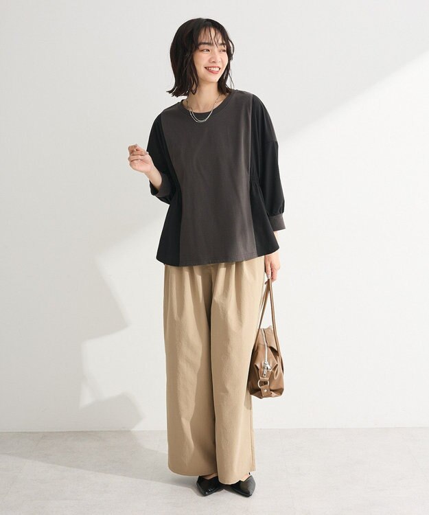 Green Parks ７分袖サイドシャーリングドッキングプルオーバ Charcoal Gray
