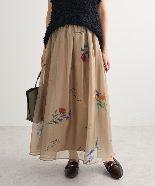 Green Parks ・ＳＵＧＡＲ　ＳＰＯＯＮ　フラワーｐｔシアーフレアスカート Gray Beige
