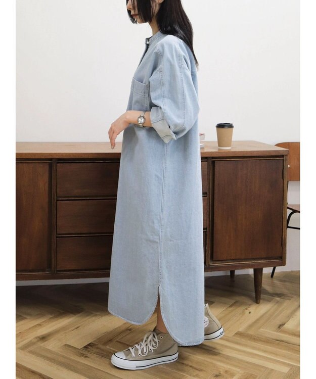 CRAFT STANDARD BOUTIQUE デニムパールボタンワンピース Sax