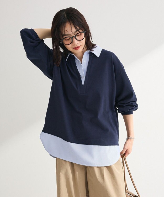 Green Parks 衿レイヤードッキングチュニック Navy