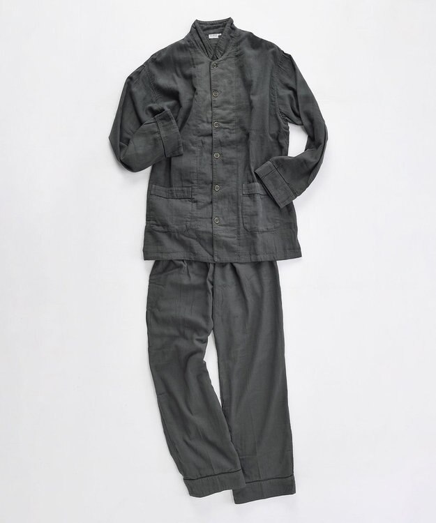 京和晒綿紗 【紗栄子さん愛用パジャマの色違い/UNISEX】ガーゼパジャマ 2重合わせ 草木染め【すみくろ】 すみくろ