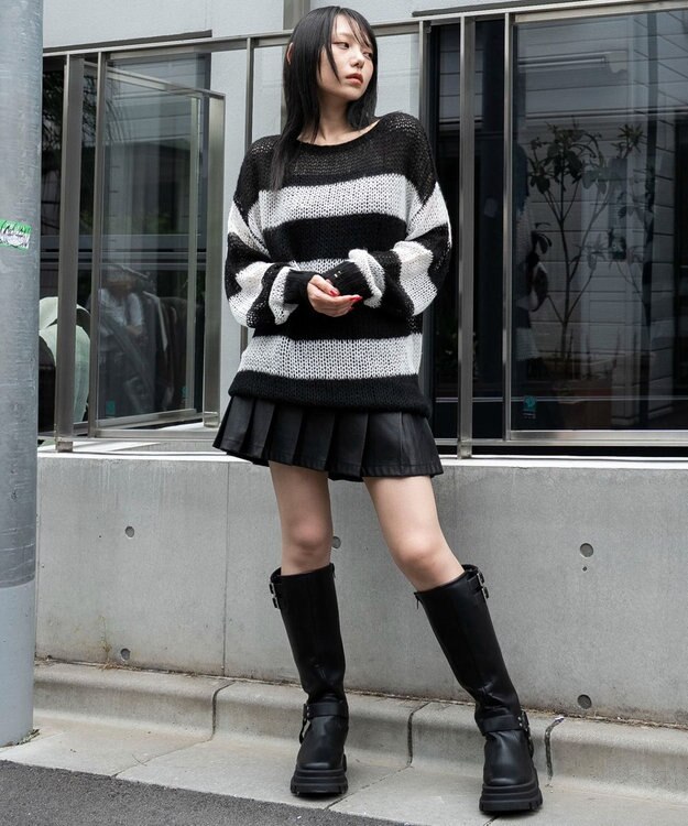 WEGO モヘアタッチボーダーBIGニット ホワイトボーダー