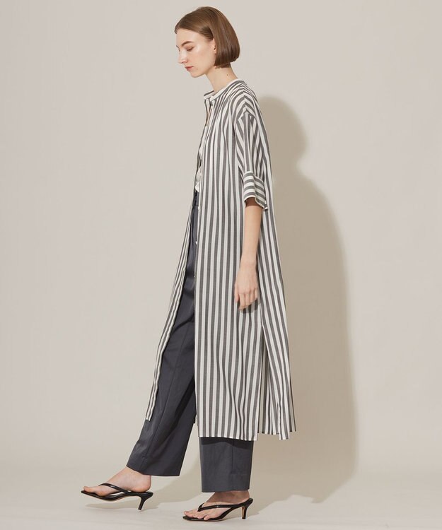 ICB 【接触冷感・洗える】 キュプラローンストライプ ワンピース ブラックストライプ系