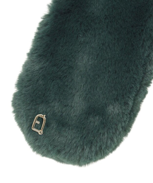 MOONBAT FURLA（フルラ）プチリボンマフラー  アーチロゴ フェイクファー ダークグリーン