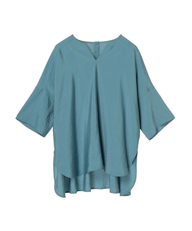 AMERICAN HOLIC 接触冷感スキッパーバックギャザーブラウス Blue Green