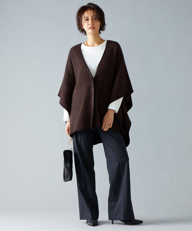 自由区 ヘリンボーン ポンチョ ダークブラウン系