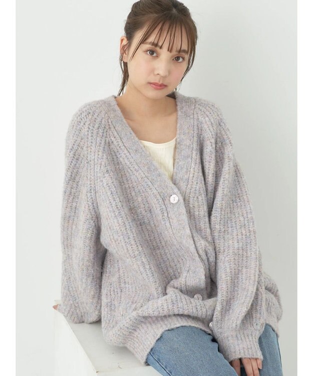 earth music&ecology フワフワＭＩＸヤーンカーディガン Lavender