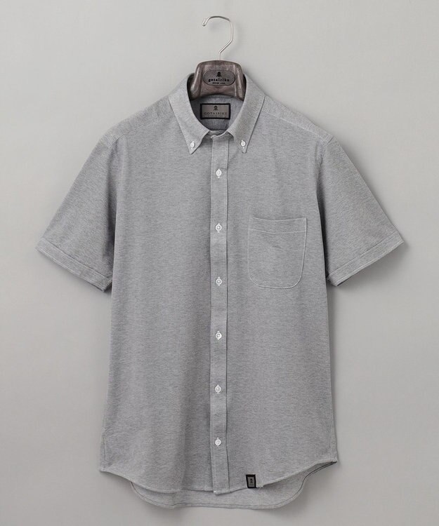 GOTAIRIKU 【吸汗速乾】クールマックス鹿の子 半袖ビズシャツ_ボタンダウン ライトグレー系