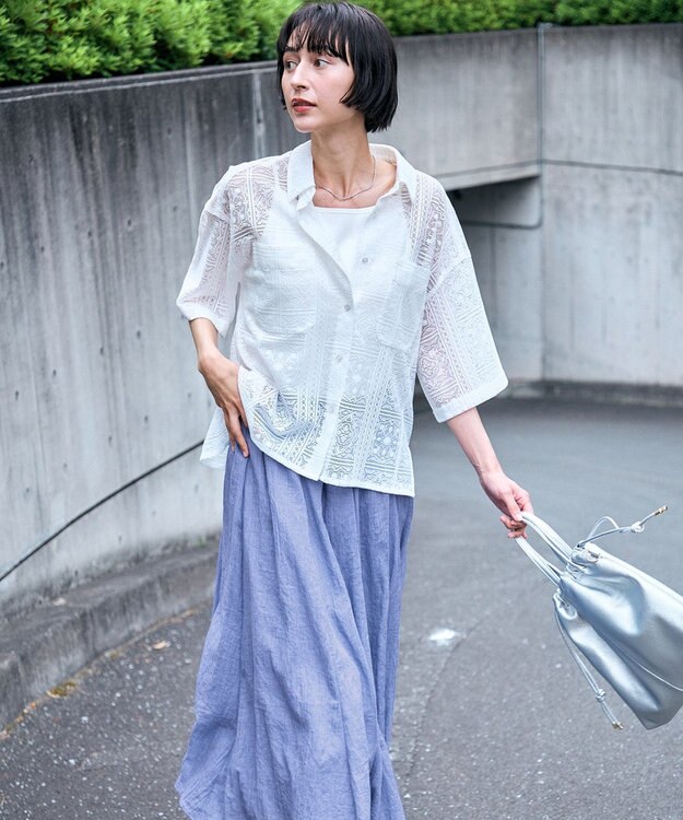 ANY レースハーフスリーブシャツ オフホワイト