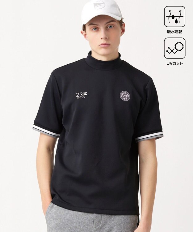 23区GOLF 【MEN】【吸水速乾・UVケア】袖ライン モックネックシャツ ブラック系