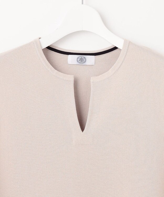 J.PRESS LADIES 【洗える】COTTON ACETATE キーネック ニット ベスト ライトグレー系