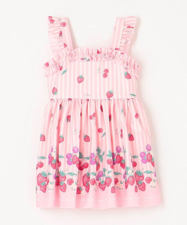 ANY KIDS ストライプ×フルーツ ワンピース 水着 ピンク系