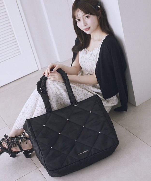 Maison de FLEUR キルティングエアリーキャリーオンバッグ Black