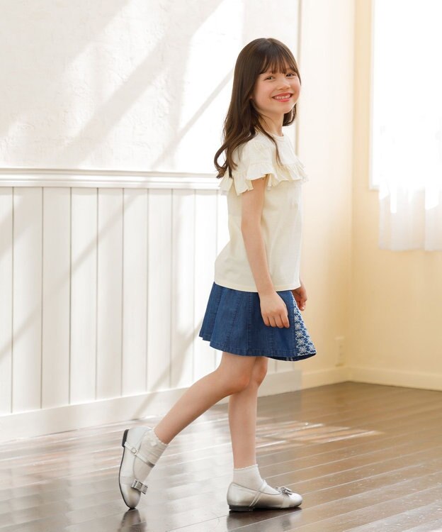 組曲 KIDS 【UVケア】【150-160㎝】フレアラッフル Tシャツ クリーム