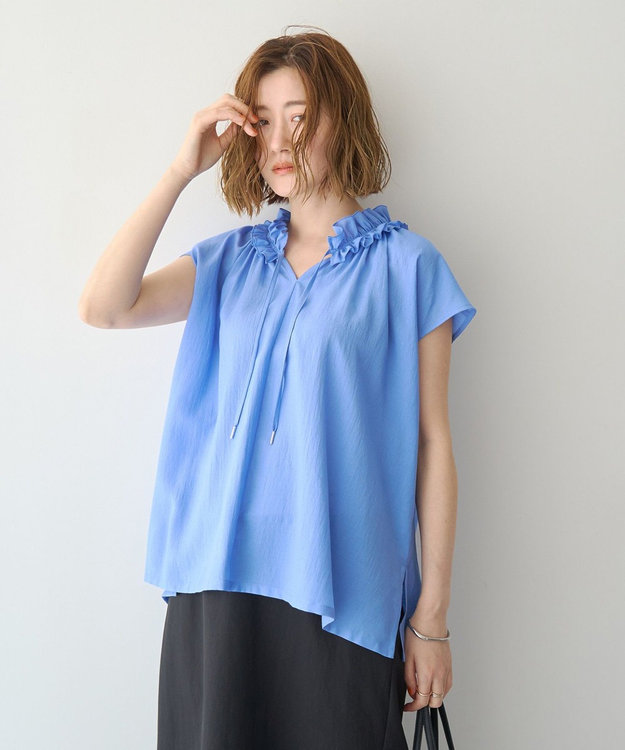 YECCA VECCA ギャザーリボンブラウス Blue