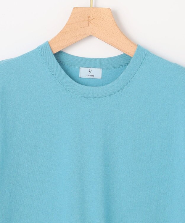 組曲 S 【洗える・6色展開】ポケット付き 半袖ニット ターコイズブルー系