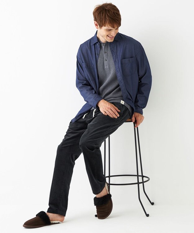 JOSEPH ABBOUD MOUNTAIN 【SPACE／UNISEX】OGコットンワッフル カットソー ダルブルー系