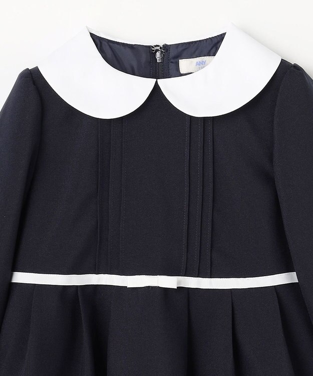 ANY KIDS 襟付き リボン 長袖ワンピース ネイビー