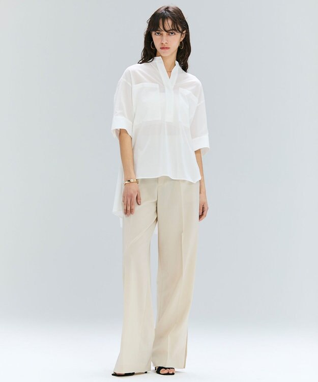 BEIGE， 【洗える・Oggi 10月号掲載】BAC / コットンビックポケットスタンドカラーシャツ White