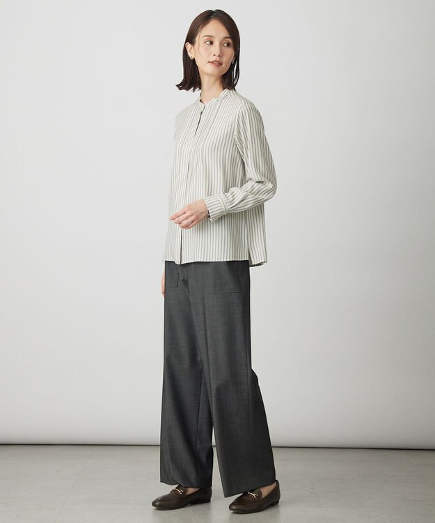 J.PRESS LADIES S サイロチェック ストライプ ブラウス アイボリー×ブルー×スレート系