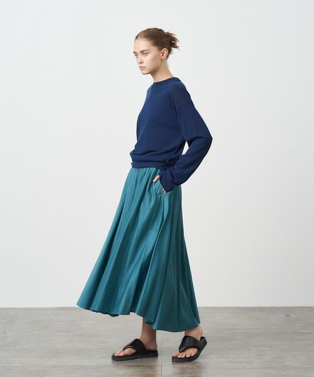 ATON RECYCLED FRESCA COTTON | クルーネック セーター NAVY