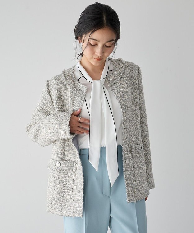 YECCA VECCA 配色ラインボウタイブラウス Off White