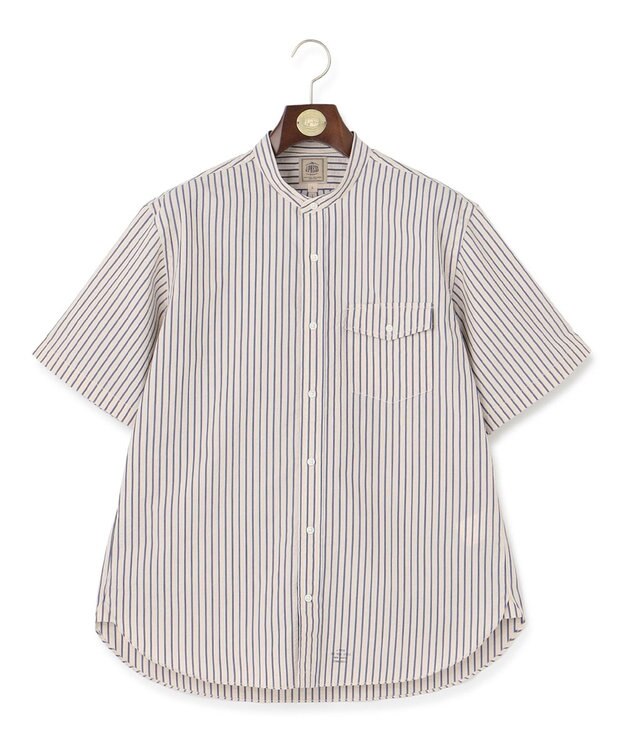 J.PRESS MEN 【クールマックス】サッカー マルチストライプ バンドカラーシャツ ベージュ系1