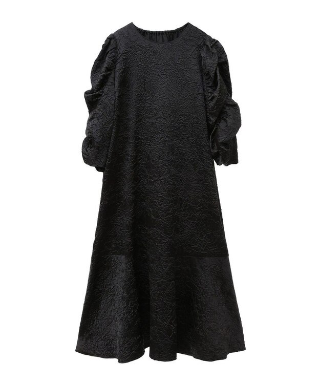 Green Parks ■ＥＳＣＡＲ　エンボスギャザースリーブワンピース Black