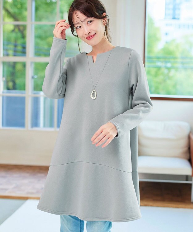 Tiaclasse L 【洗える】裏起毛フレアワンピチュニック ミント