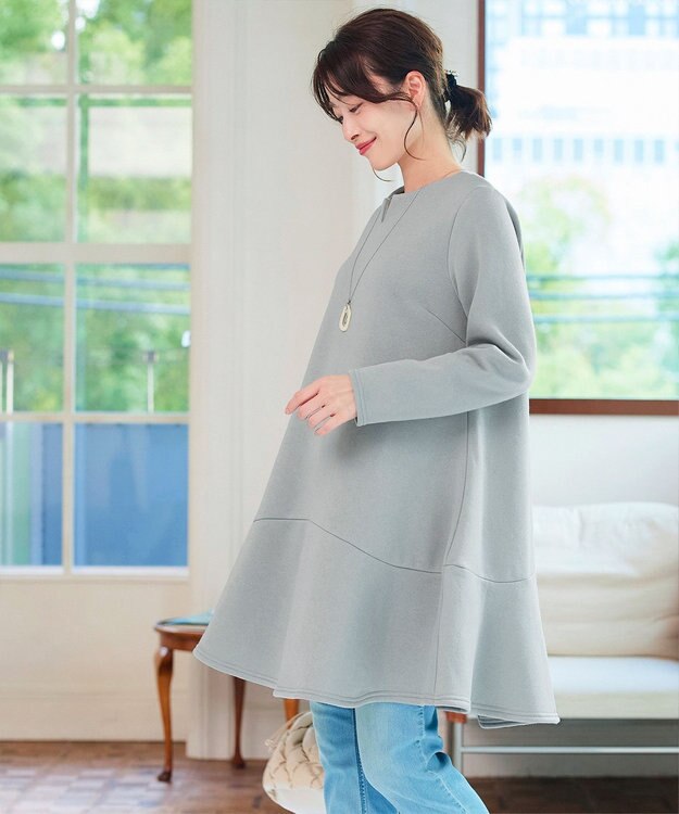 Tiaclasse L 【洗える】裏起毛フレアワンピチュニック ミント