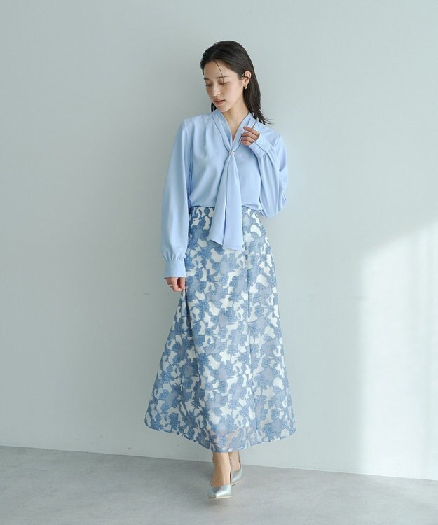 YECCA VECCA シアーレース柄マーメイドスカート Blue