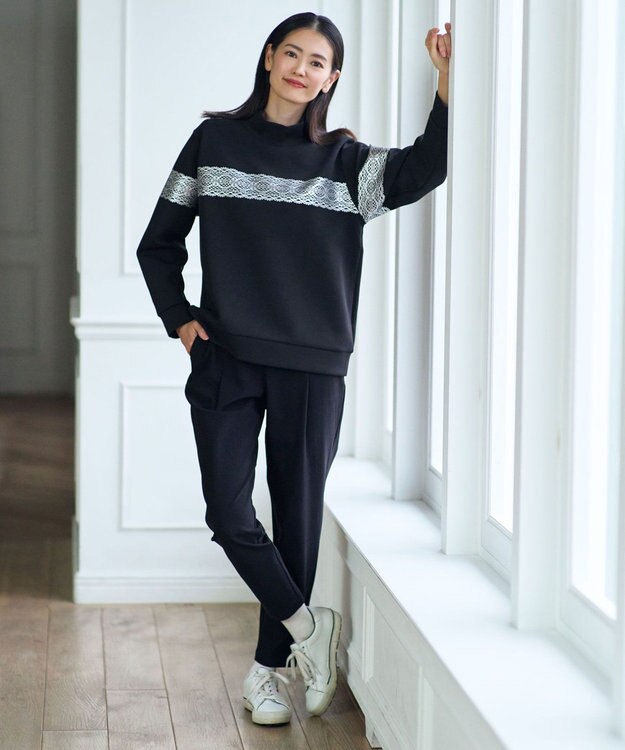 23区GOLF 【WOMEN/EC限定】レース柄 モックネック トレーナー ブラック系