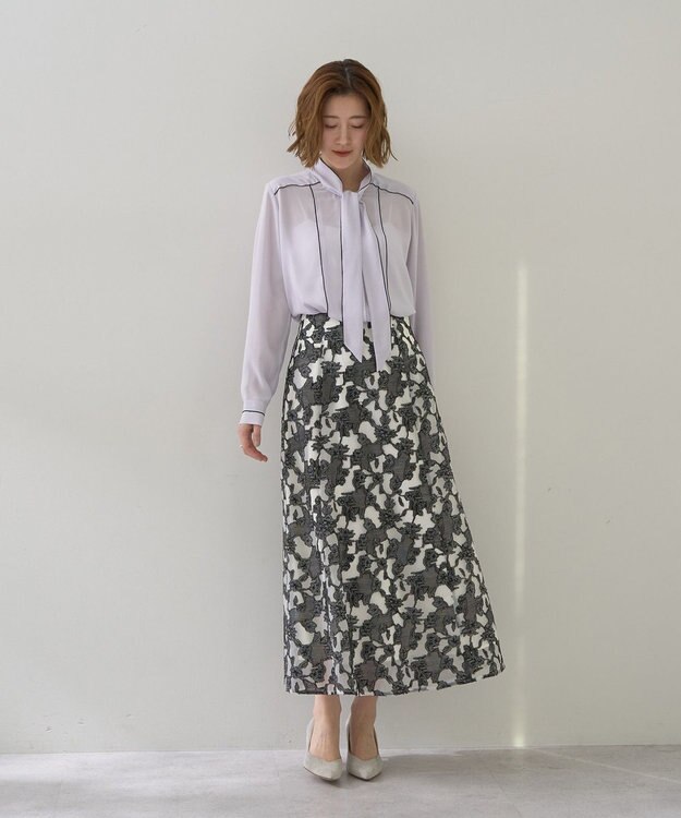 YECCA VECCA シアーレース柄マーメイドスカート Black