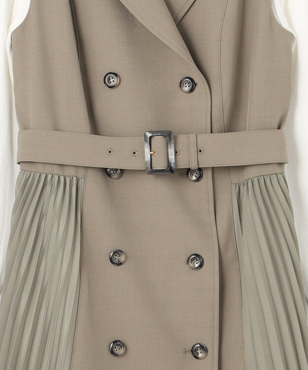 ANY SIS L 【2SET】プリーツコンビトレンチワンピース セット カーキ