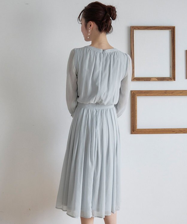 Tiaclasse L 【新色追加・洗える】シフォンギャザーワンピース サックス