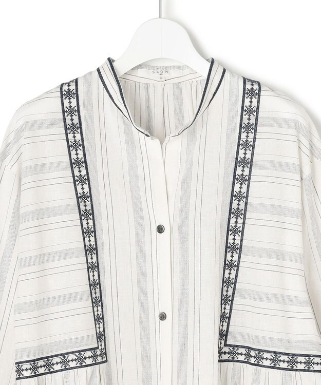 23区 L 【SLOW/一部店舗限定】ストライプエンブロイダリー ワンピース ホワイト系1