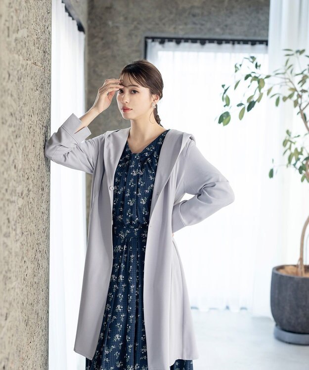 Tiaclasse L 【新色追加・洗える】シフォンギャザーワンピース ネイビーフラワー