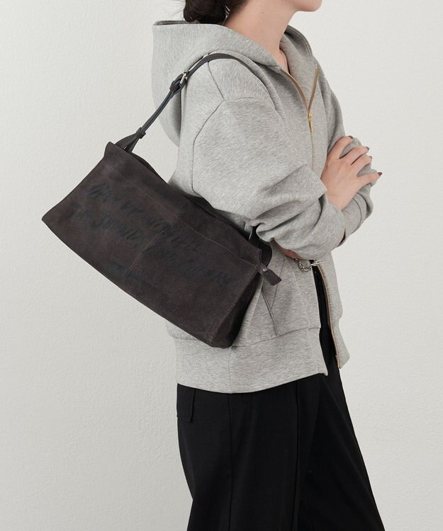 russet ステンシルデザインスエード横長ショルダーバッグ(CE-1640) Gray