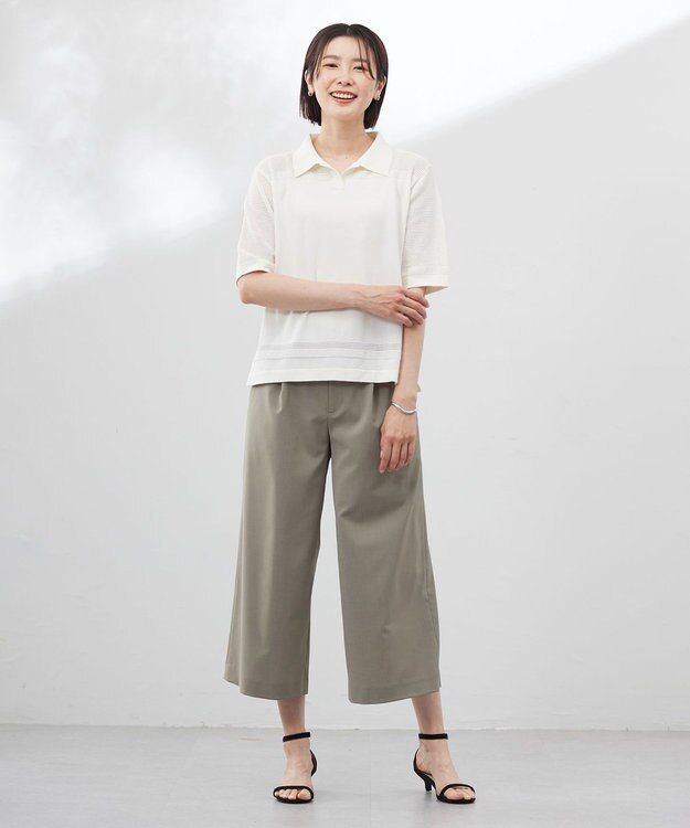 J.PRESS LADIES 【洗える】COTTON POLYESTER ニットポロ オフ系