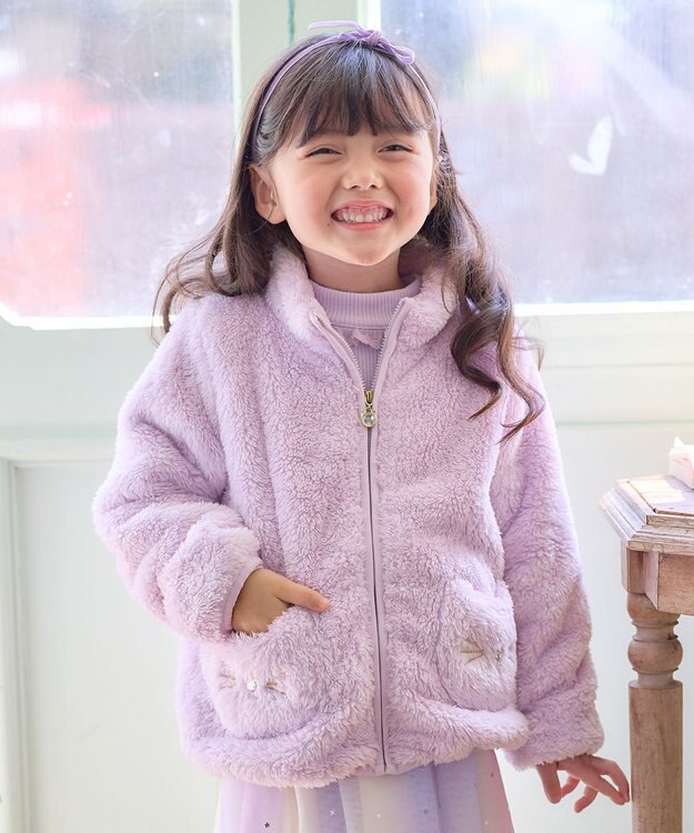 ANY KIDS ネコポケットボアブルゾン ラベンダー