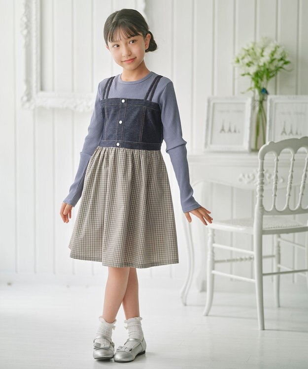 組曲 KIDS 【110-140㎝】 チェックドッキング ワンピース ミント