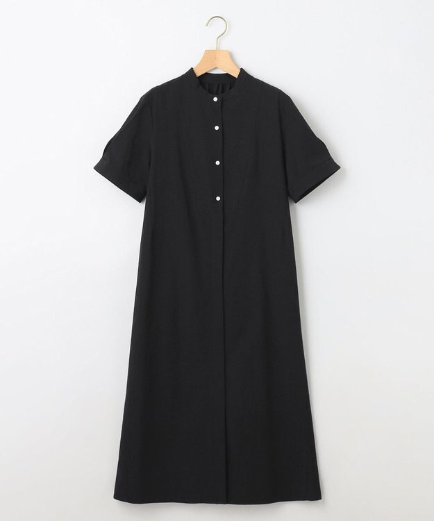 組曲 【WEB限定】サッカーストレッチ バンドカラーワンピース ブラック系