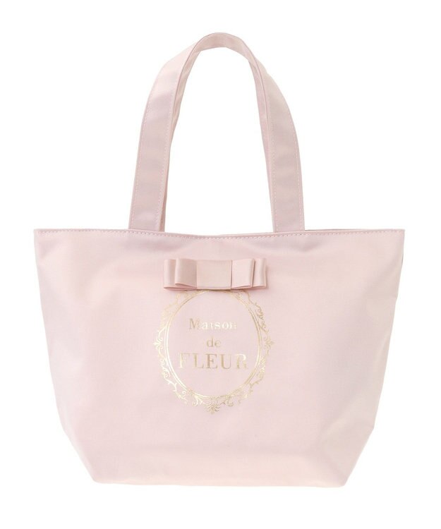 Maison de FLEUR EC限定フレームロゴサテンバッグ Pink Beige