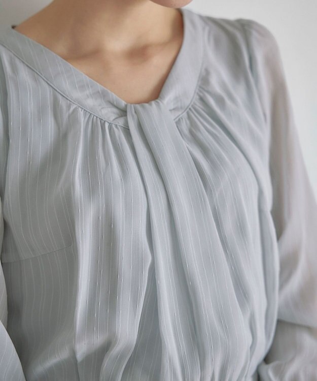 Tiaclasse L 【新色追加・洗える】シフォンギャザーワンピース サックス