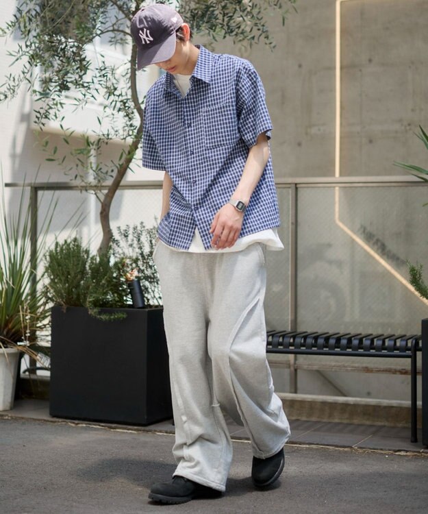 WEGO クロップドSSマイクロチェックシャツ ブルーチェック1