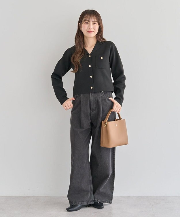 Green Parks ・ｓｗｉｎｇ　ｂｙ　ニット開襟カーディガン Black