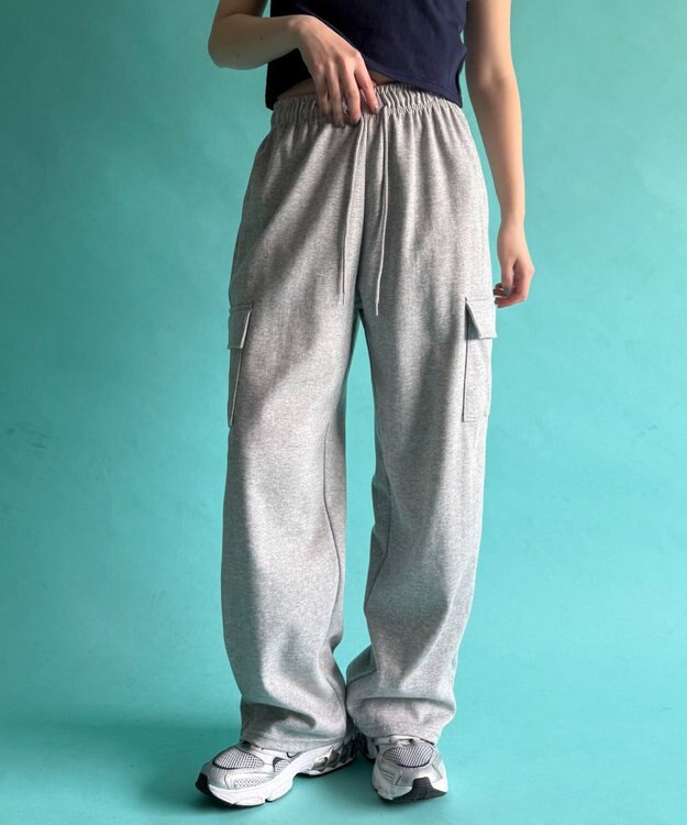 WEGO 【ウエストゴム】スウェットカーゴパンツ グレー